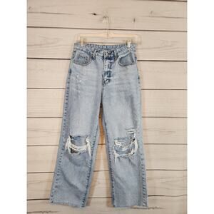 No Brand Womens Blue High Rise Distressed Raw Hem Straight Leg Jeans Size Medium